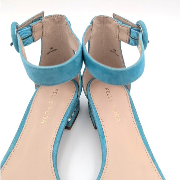 Pelle Moda Nita Ankle Strap Sandal Women's Crystal Trim Aqua Size US6M EU37 - Picture 3 of 10